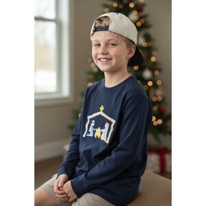 Orange Poppy Girls LS Nativity Shirt Smocked Christmas Top